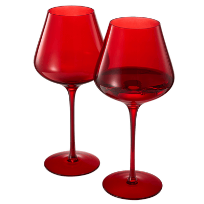 Crystal Christmas Holiday Red Colored Crystal Wine Glass Set of 2, Gift For Hosting, Her, Wife, Mom Friend - Large 20 oz Glasses, Unique Italian Style Tall Drinkware - Red & White, Color Glassware