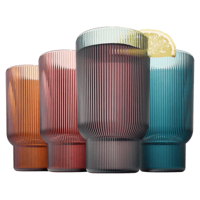 Eze Acrylic Ribbed Highball Glassware, Set of 4