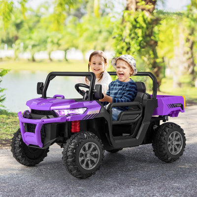 12V 2-Seater Kids Ride On Dump Truck with Dump Bed and Shovel-Purple