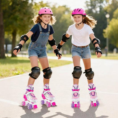 Roller Skates for Teens 4 Sizes Adjustable with Light-up Wheels for Boys Girls Ages 13+-Rose Red
