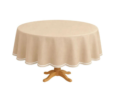 Round Cotton Tablecloth - White Scalloped