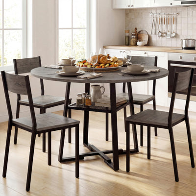 Round Dining Table for 4-6 with Storage Shelf and Metal Legs-Gray