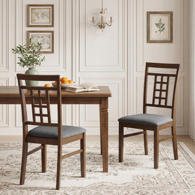 Rubber Wood Dining Chairs Set of 2 with Lattice Back-Brown