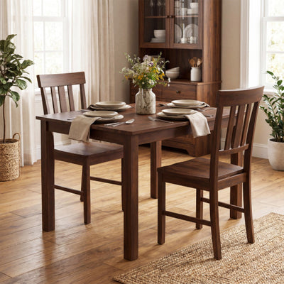Rubber Wood Dining Chairs Set of 2 with High Slat Backrests-Brown