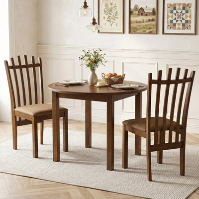 Rubber Wood Slat Back Kitchen Dining Chairs Set of 2-Brown