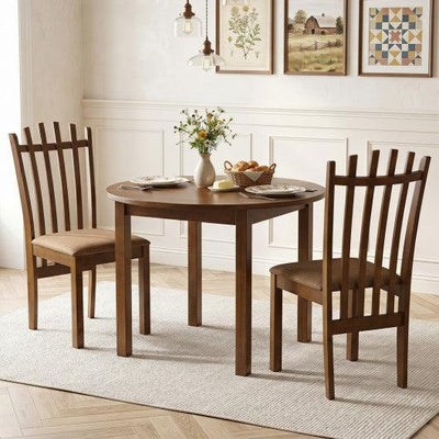 Rubber Wood Slat Back Kitchen Dining Chairs Set of 2-Brown