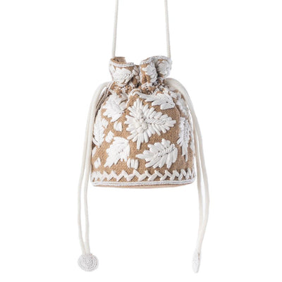 Myra Honey Vine Western Bucket Bag for Women in Jute with embroidered detail