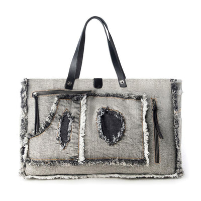 Myra Frayed Frontier Western denim Tote Bag for Women in denim black with fringe detail