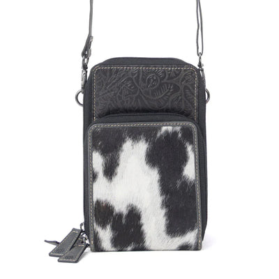 Myra Rustler Ridge Embossed Leather Hairon Sling Bag in Slate Smoke