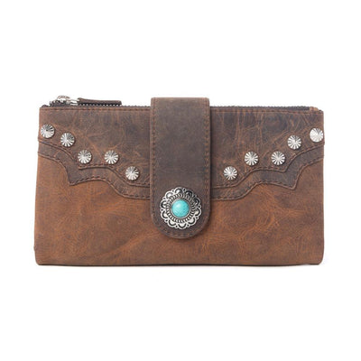 Myra Iron Hill Concho Leather Womenโs Wallet in Ochre Veil