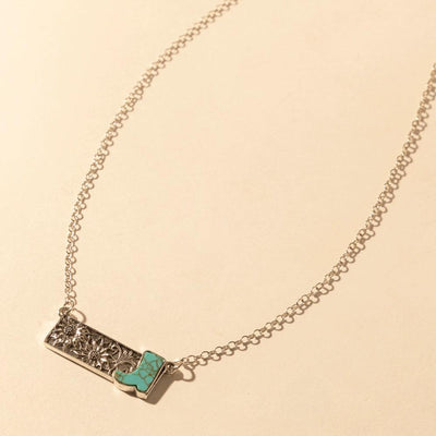 Myra Cowgirl Boot Charm Necklace for Women in Moonlit and Turquoise