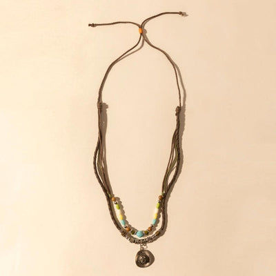 Myra Santa Rosa Beaded Drawstring Necklace for Women with beads and concho detail for western wear