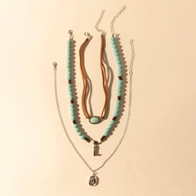 Myra Cody Charm Layered Necklace for Women with turquoise beads and horseshoe detail for western wear