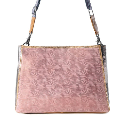 Myra Rosemist Leather Bag for Women in pink with textured detail and shoulder strap