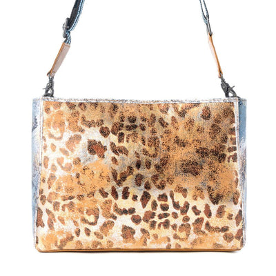 Myra Safari Glow Leather Bag for Women in Brown with metallic detail and shoulder strap