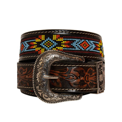 Polychrome Hand-Tooled Leather Women's Belt