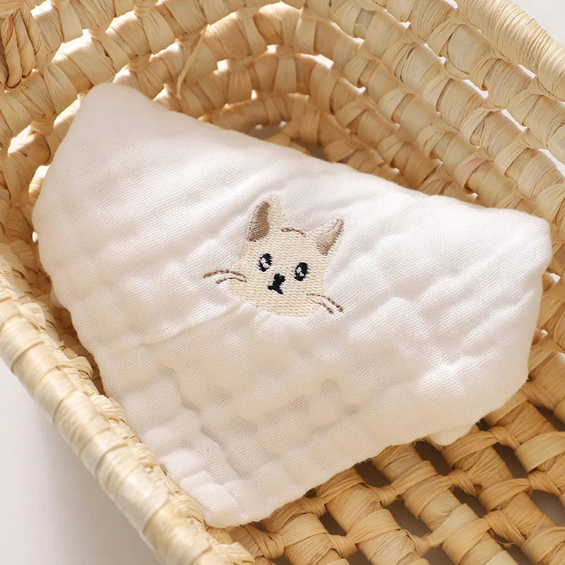 Cute Cartoon Embroidery Pure Cotton Baby Burp Towels