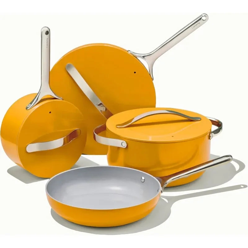 Nonstick Ceramic Cookware Set (12 Piece) Pots, Pans, Lids and Kitchen Storage - Non Toxic - Oven Safe & Compatible