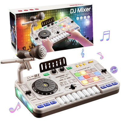 Kids DJ Mixer Controller Toy with Microphone Electronic Music Play Set