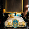 Gold and Blue Embroidery Satin Comforter Cover 4/6/10Pcs Bedding set Quilted Cotton Bedspread Flat/Fittedsheet Square pillowcases