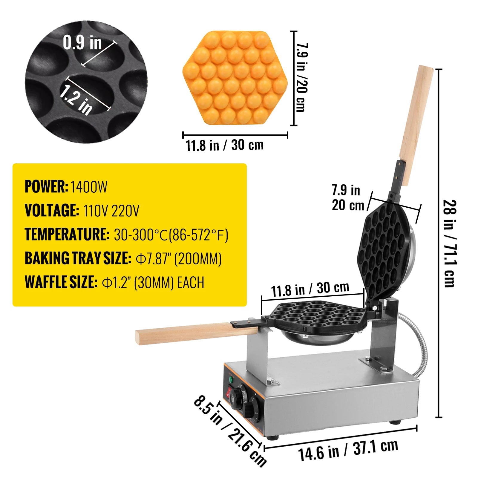 VEVOR Egg Bubble Electric Waffle Maker Nonstick Waffle Making Machine Home Appliance Gaufriers Baking Snack Gaufres Waffle Irons