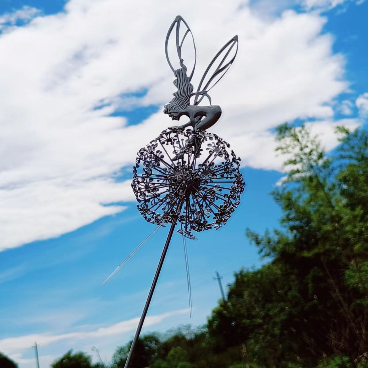 Dancing Fairy Statue Steel Wires Fairy Elf Dandelion Miniature Sculpture Mythical Garden Figurine Fairies Pixies Yard Decor