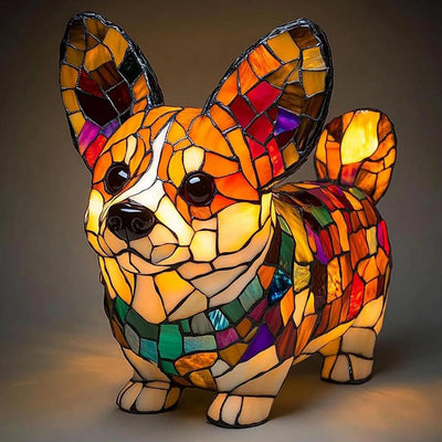 Animal Resin Night Light LED Desk Lamp Nightstand Lamp Resin Stained Dog Tabletop Night Light Cute Pet Dogs for Bedroom Ornament