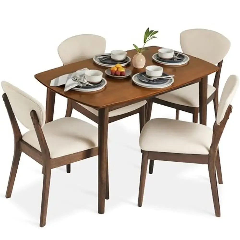 Mid-Century Dining Set 5-Piece Table & Chair Bundle Home Apartment w/ Padded Seats Wooden Frame Ideal Small Spaces & Comfort