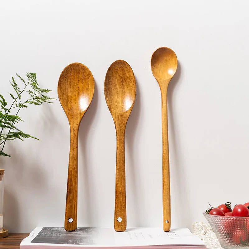 1PC Household Small Wooden Spoon Coffee And Milk Tea Stirring  Honey  Natural Ellipse Ladle  Kitchen Tableware