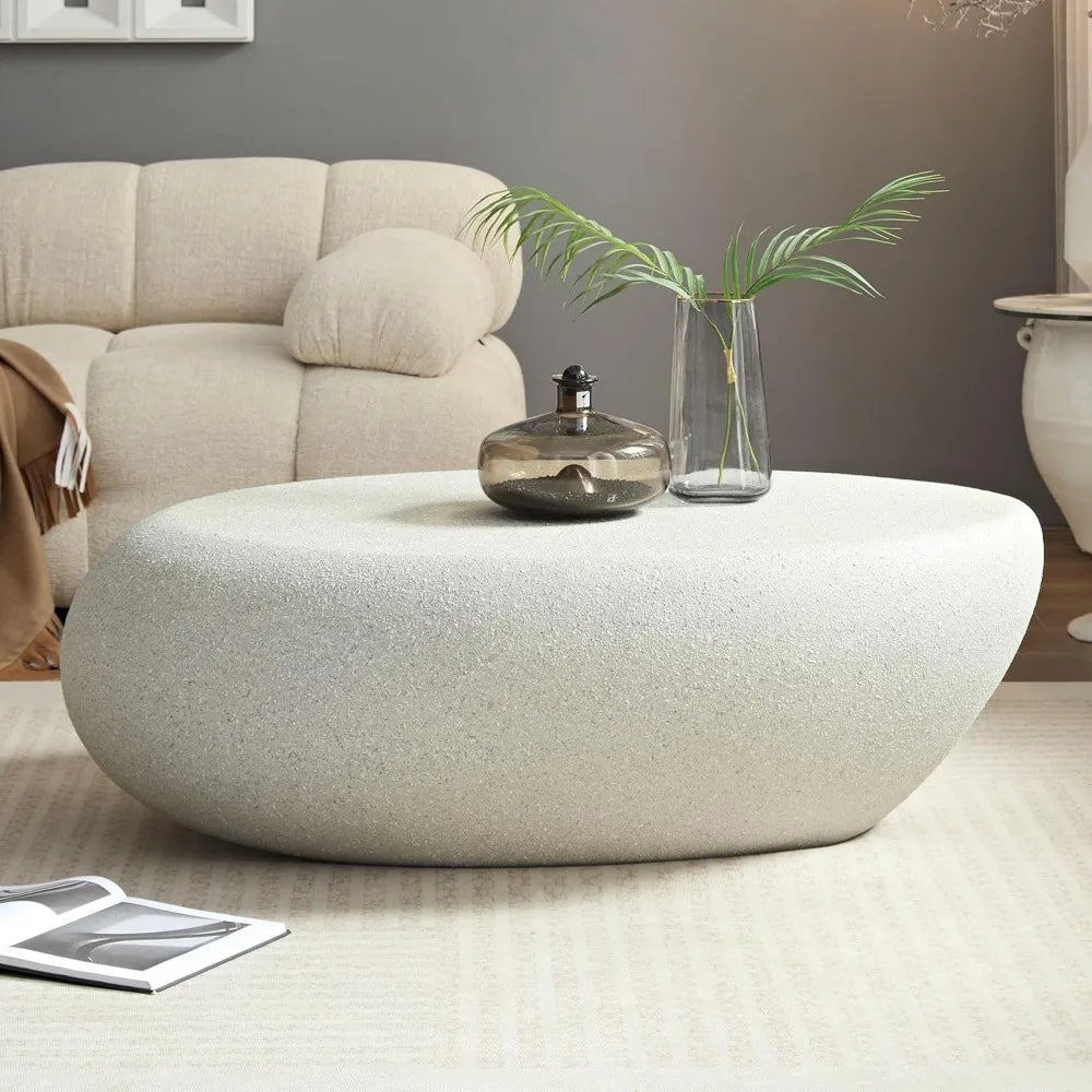 43.31 Modern Oval Coffee Table for Living Room, Contemporary Rustic Style Curved Accent Table, Fiberglass Material