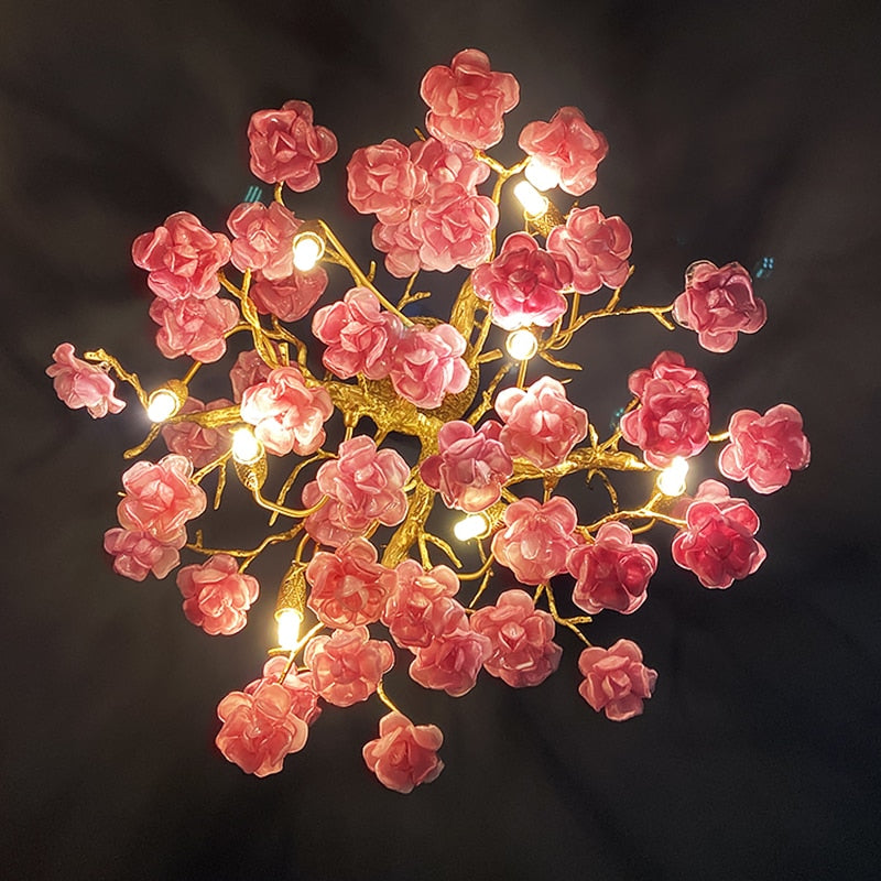 Led Glass Chandelier Living Room Furniture Pendant Light Aesthetic Room Decor Flowers Hanging Lamp Candle Warmer Ceiling