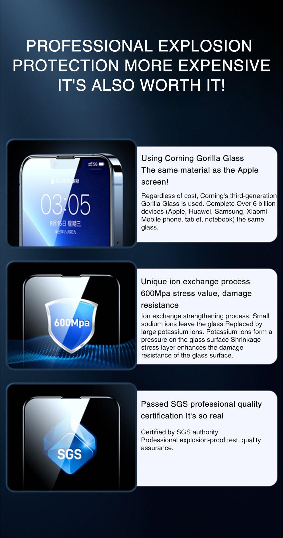 120D New upgrade Tempered Glass For iPhone 14 13 12 7 8 Plus Mini XR X XS Screen Protector For Iphone 14 13 12 11 Pro Max Glass Anti-Scratch HD Tempered Glass Screen Protector