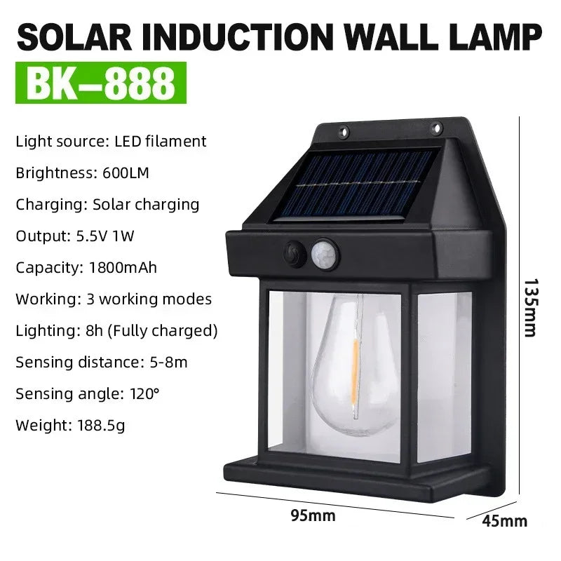 1~4Pcs Outdoor Solar Wall Lamp Waterproof Tungsten Filament Lamp Induction Lamp Household Light Garden Wall Light