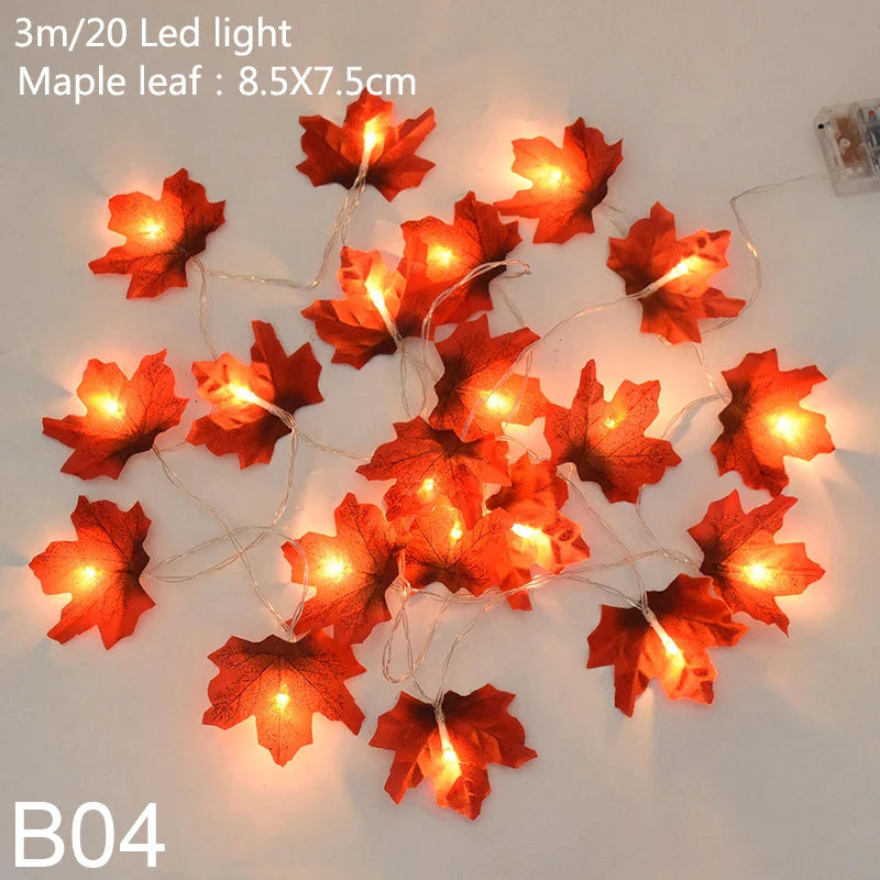 10/20 LED Pumpkin Maple Leaves Light String Fall Garland Battery Powered Indoor Outdoor Garden Halloween Thanksgiving Home Decor