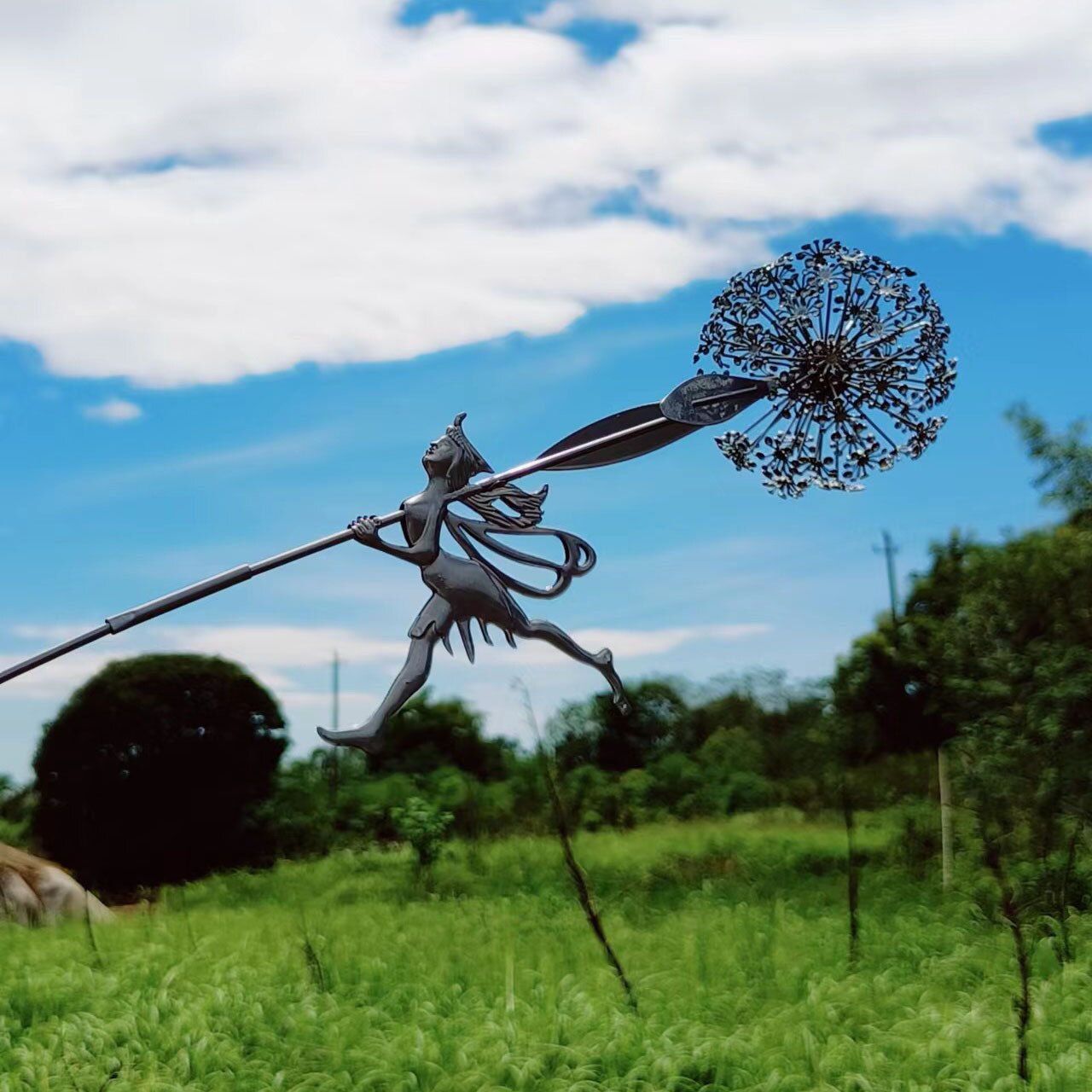 Dancing Fairy Statue Steel Wires Fairy Elf Dandelion Miniature Sculpture Mythical Garden Figurine Fairies Pixies Yard Decor