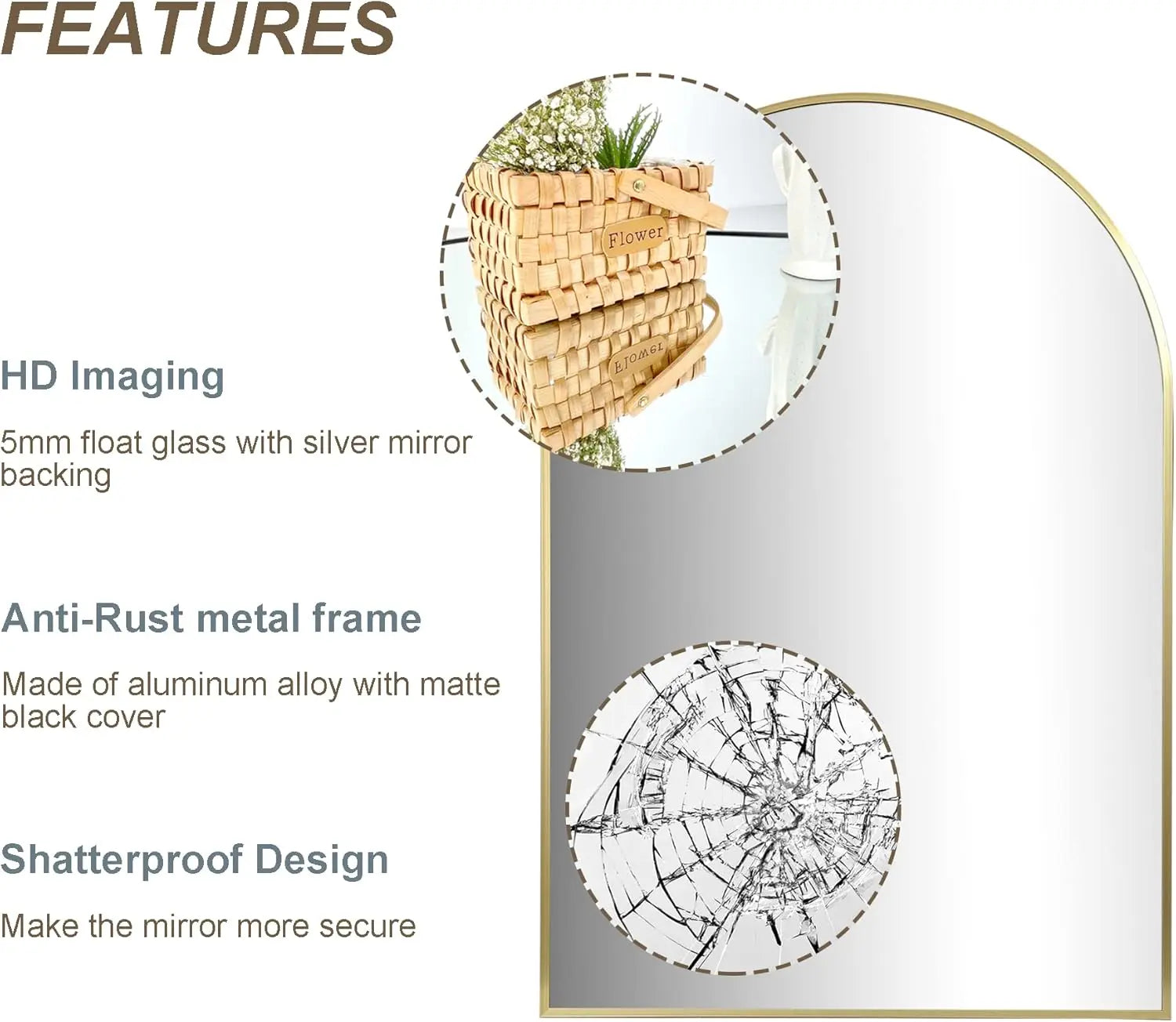 Mirror for Bathroom,Mirrors for Wall,24''x36'',Vanity Mirror for Bedroom Dresser, Entryway, Living Room, Metal Frame