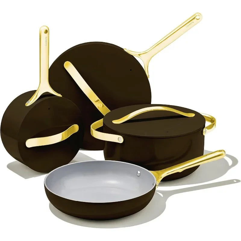 Nonstick Ceramic Cookware Set (12 Piece) Pots, Pans, Lids and Kitchen Storage - Non Toxic - Oven Safe & Compatible