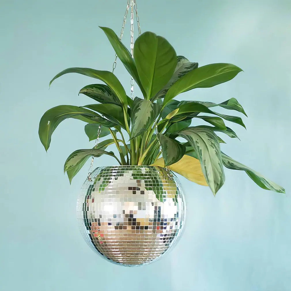 10CM Disco Ball Hanging Flower Pot Indoor Plants Bohemian Style Flower Planter Pots Rope Mirror Hanging Basket Garden Decor Vase