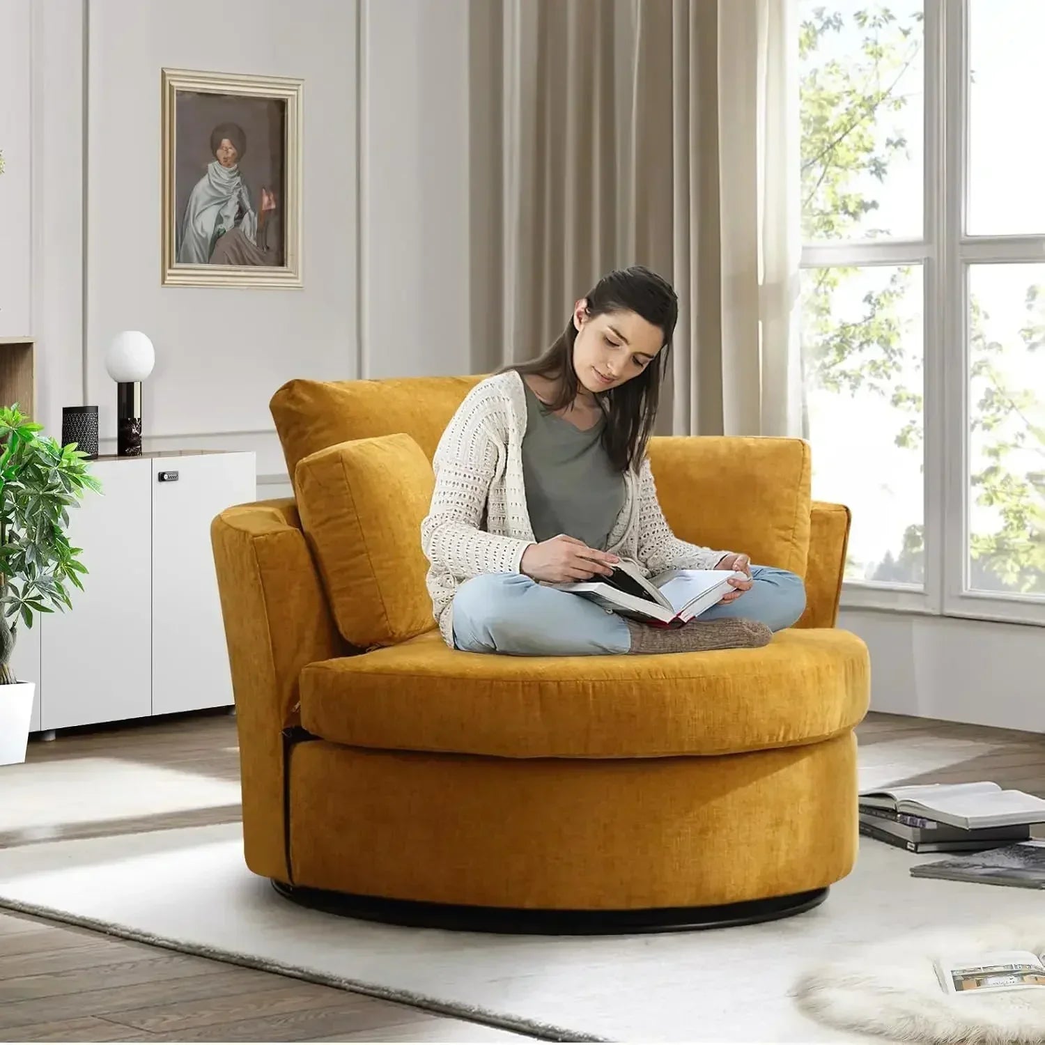 Swivel Barrel Chair for Living Room, Oversized Accent Chair, Modern Arm Chair,Comfy Single Sofa Chair for Nursery,Bedroom