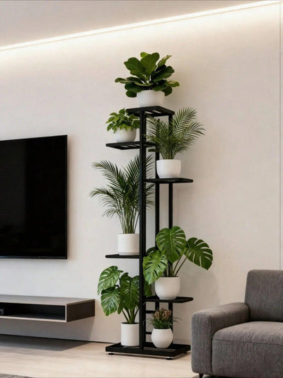 Plant Stand Indoor Modern Black Metal 6 5 4 Tier Tall Vertical Flower Pot Holder Shelf Space Saving Corner Multi Layer Storage Rack For Living Room Balcony Garden Patio Home Decor Housewarming Gift Plant Lovers