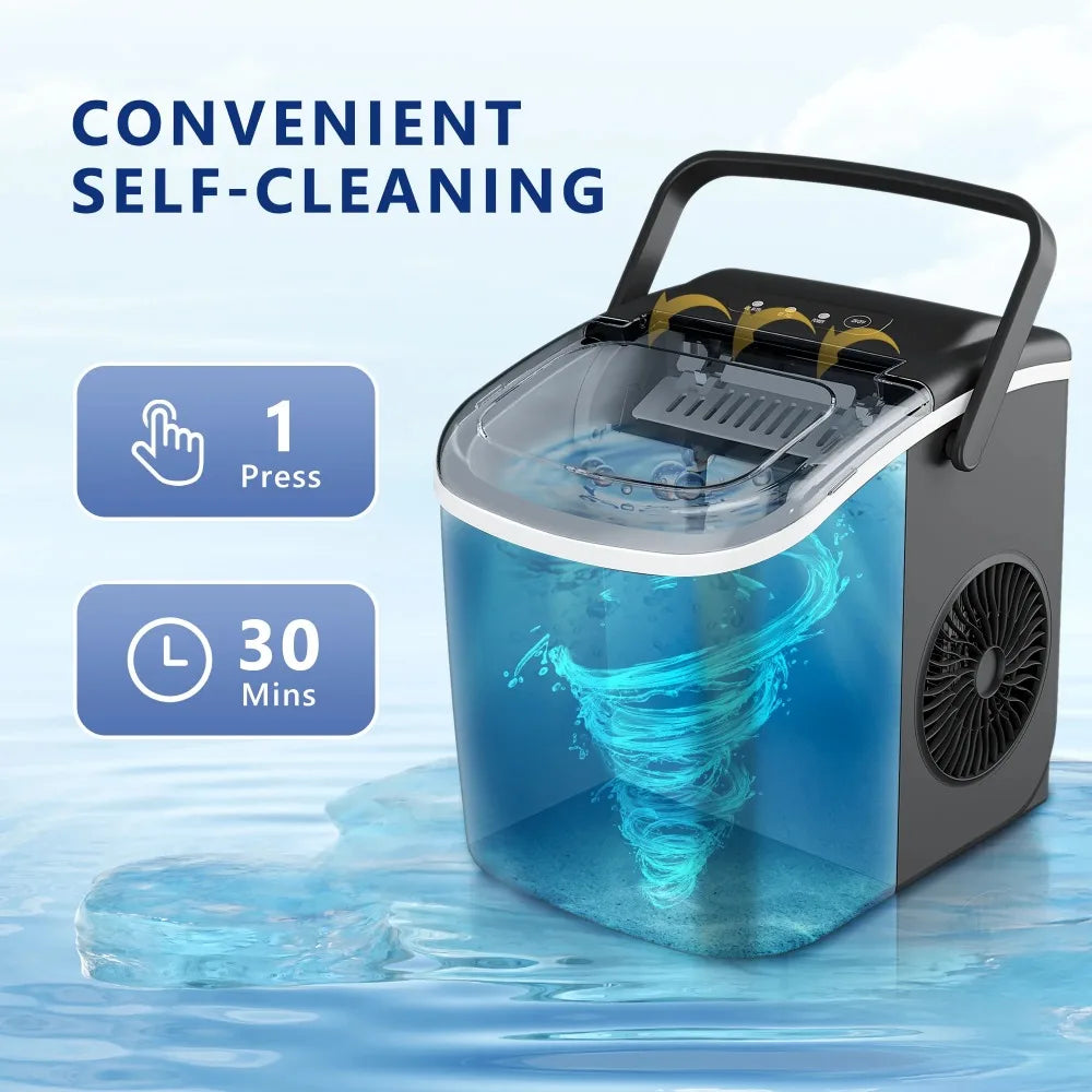 26 lbs/24H Countertop Ice Maker Machine, 9 Bullet-Shaped Ice in 6 Min, Auto-Cleaning home appliance bar kitchen