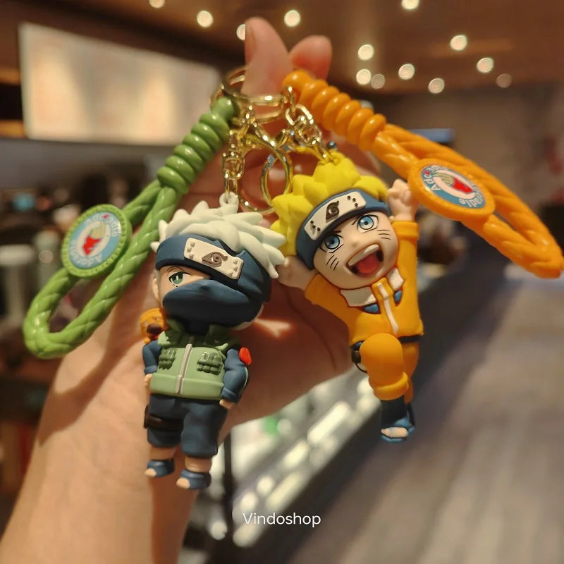 NARUTO Keychain Anime Figure Haruno Sakura Hatake Kakashi Gaara Uzumaki Naruto PVC Pendant key Rings for Kids Birthday Toy Gift