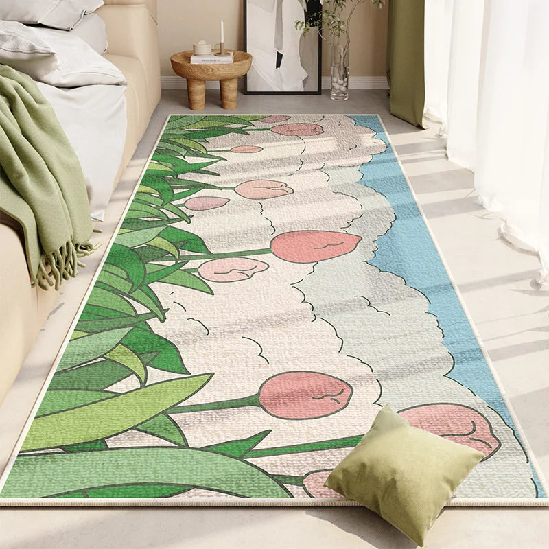 VIKAMA Crystal Pile Carpet – Small Fresh Pink Absorbent Non-Slip Bedside Mat for Bedroom
