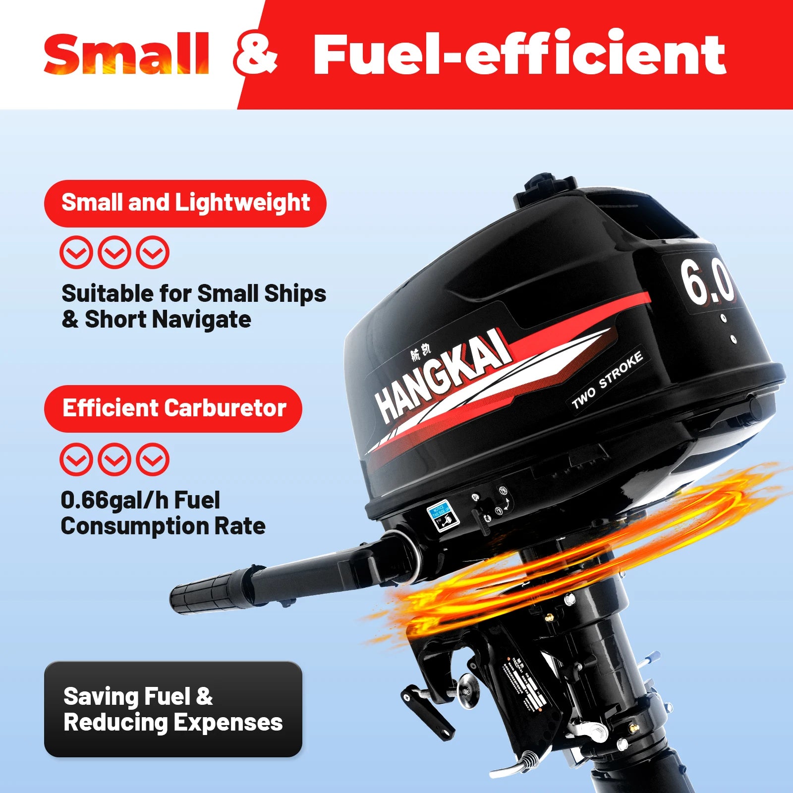 HANGKAI 6HP 2Stroke Outboard Motor Fishing Boat Engine Water Cooling CDI System