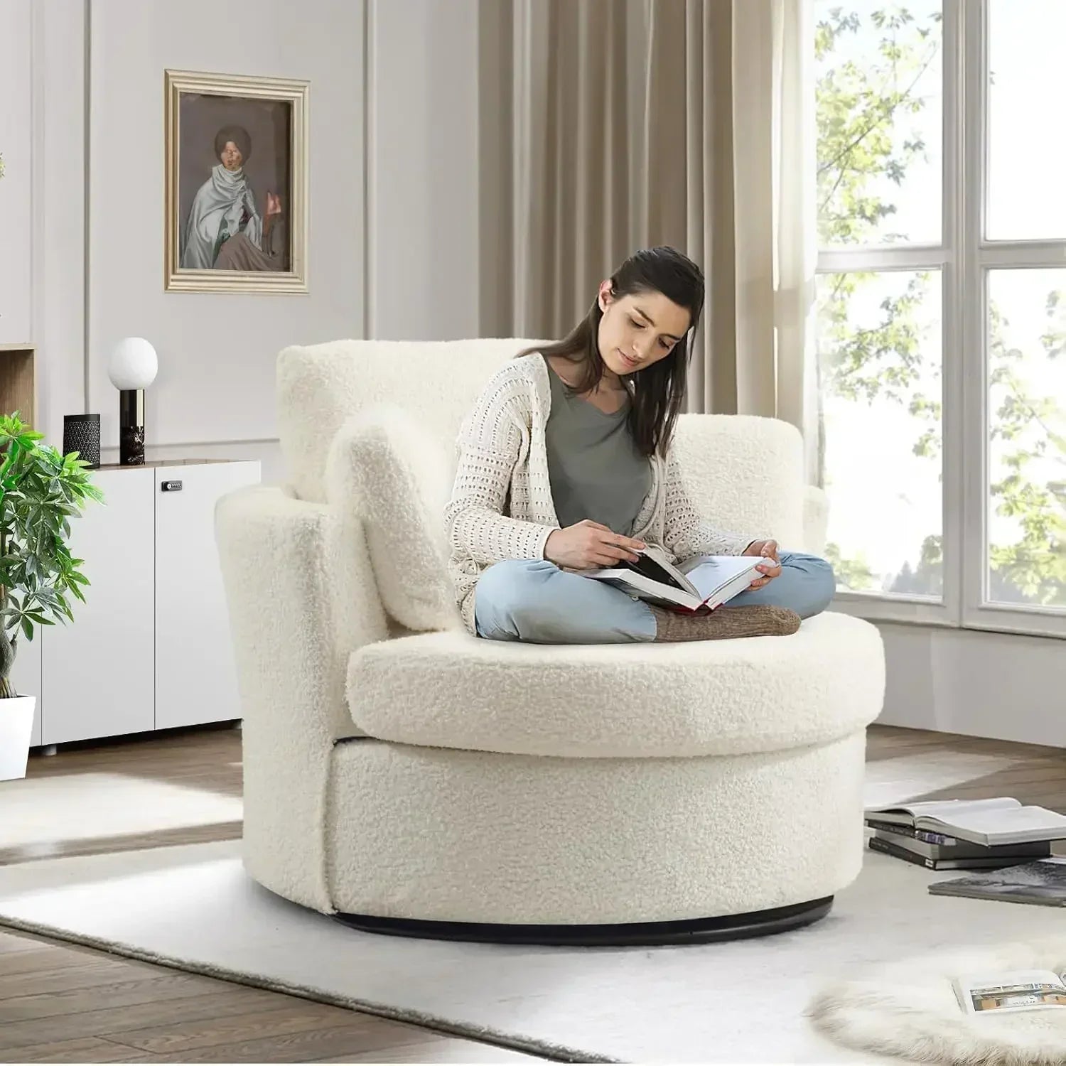 Swivel Barrel Chair for Living Room, Oversized Accent Chair, Modern Arm Chair,Comfy Single Sofa Chair for Nursery,Bedroom