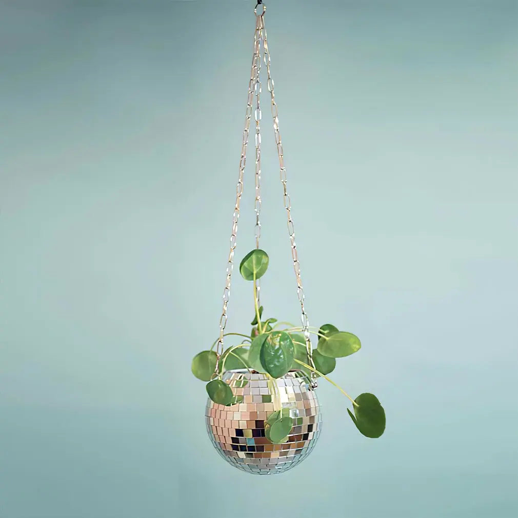 10CM Disco Ball Hanging Flower Pot Indoor Plants Bohemian Style Flower Planter Pots Rope Mirror Hanging Basket Garden Decor Vase
