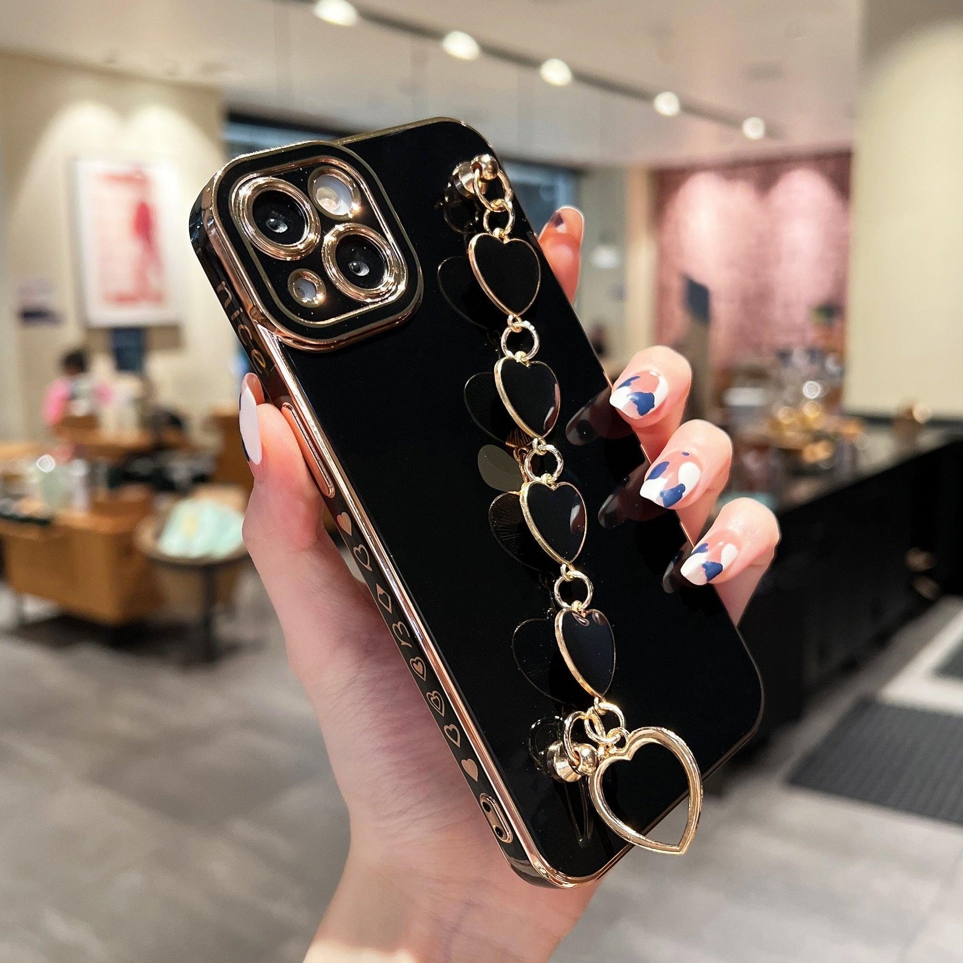 Luxury Love Heart Elegant Sparkle Case With Chain Bracelet Strap Soft Protective Bumper Cover Compatible with iPhone Bracelet soft case for iPhone 12 Pro Max 11 pro max X XS XR 7 8 Plus Stylish Phone Cover