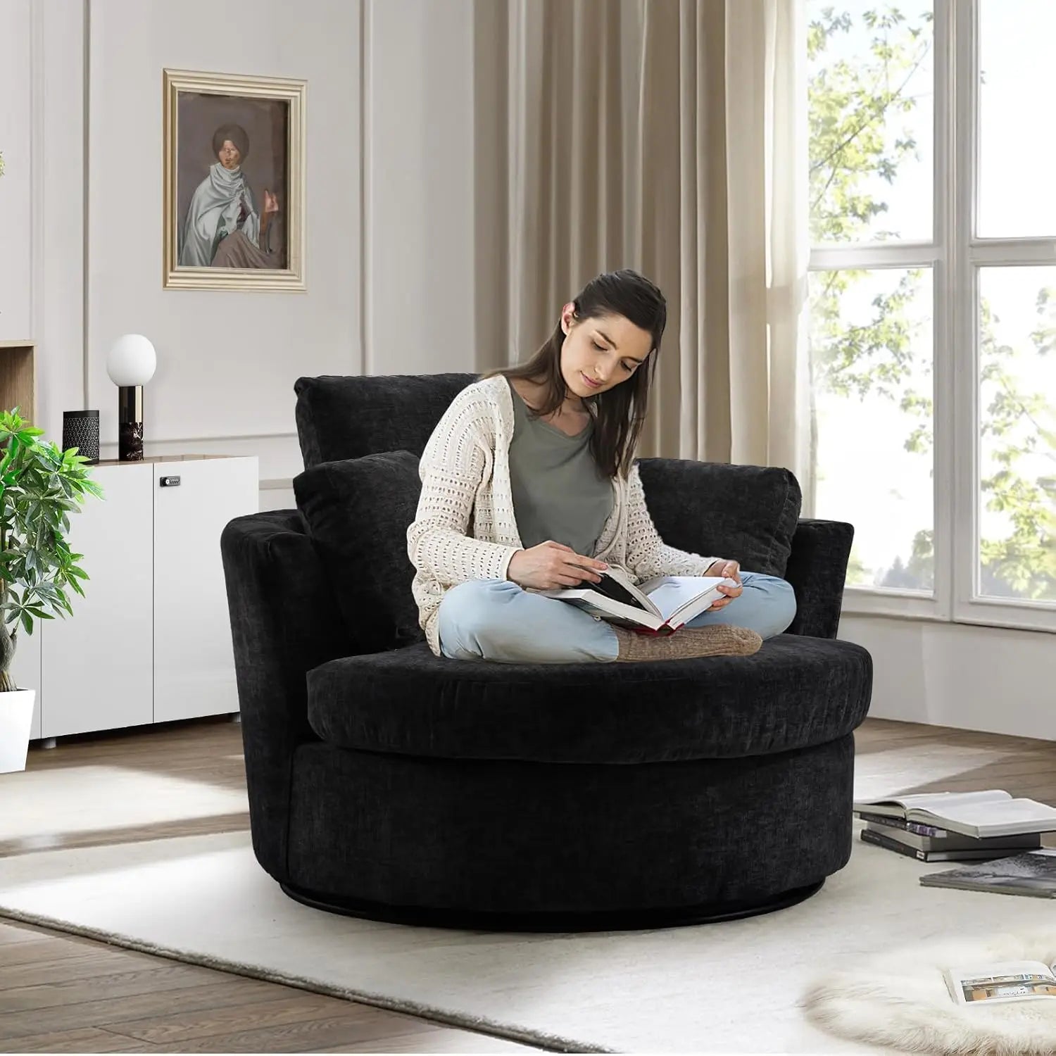 Swivel Barrel Chair for Living Room, Oversized Accent Chair, Modern Arm Chair,Comfy Single Sofa Chair for Nursery,Bedroom