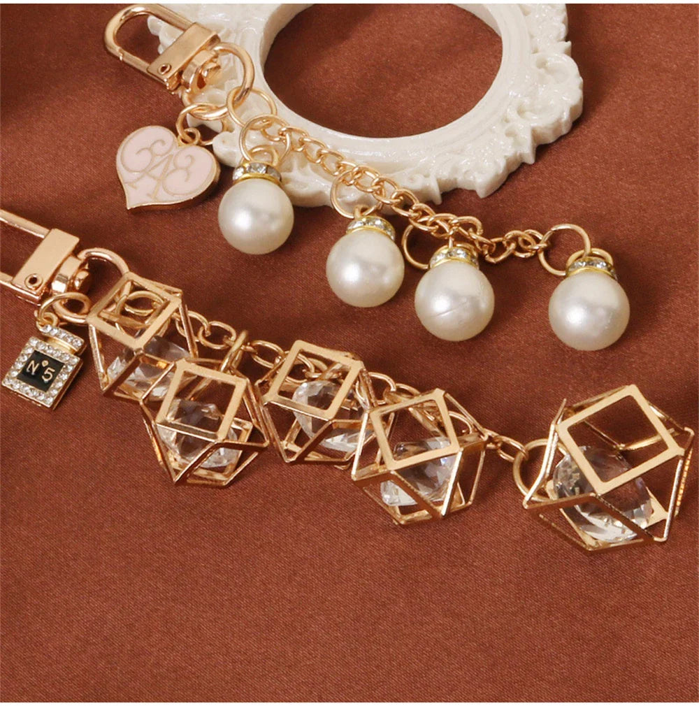 Exquisite Pearl Heart Pendant Keychain Fashion Handbag Ornaments Accessorie Keyring Tassel Waist Wallet Trinket Key Holder Charm