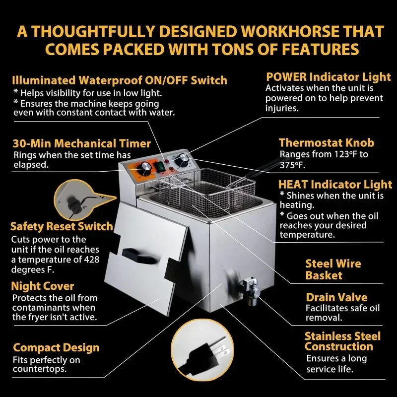 Electric Countertop Commercial Deep Fryer for Restaurant and Home Cooking Appliances